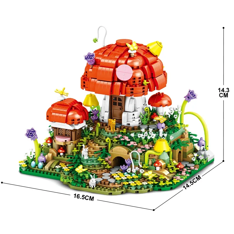 Forest Mushroom Cottage Building Blocks Set Creative Construction Toy Birthday Gift for Boys Girls Kids Family Fun Activity