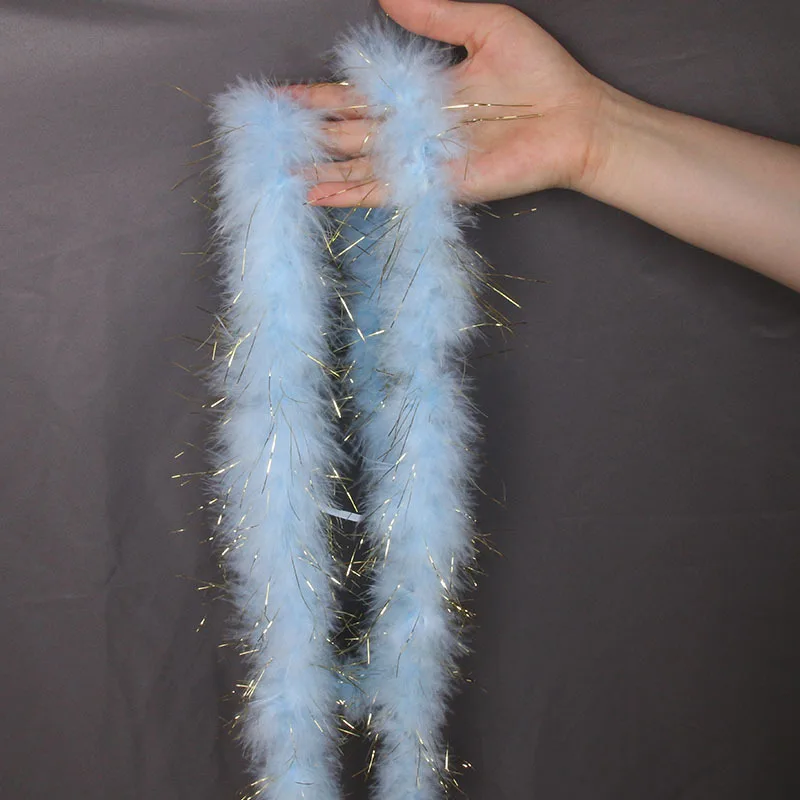 

2M Turkey Feather Boa with Gold Thread 12g Fluffy Marabou Feather Trim for Dress Sewing Christmas Party DIY Decoration
