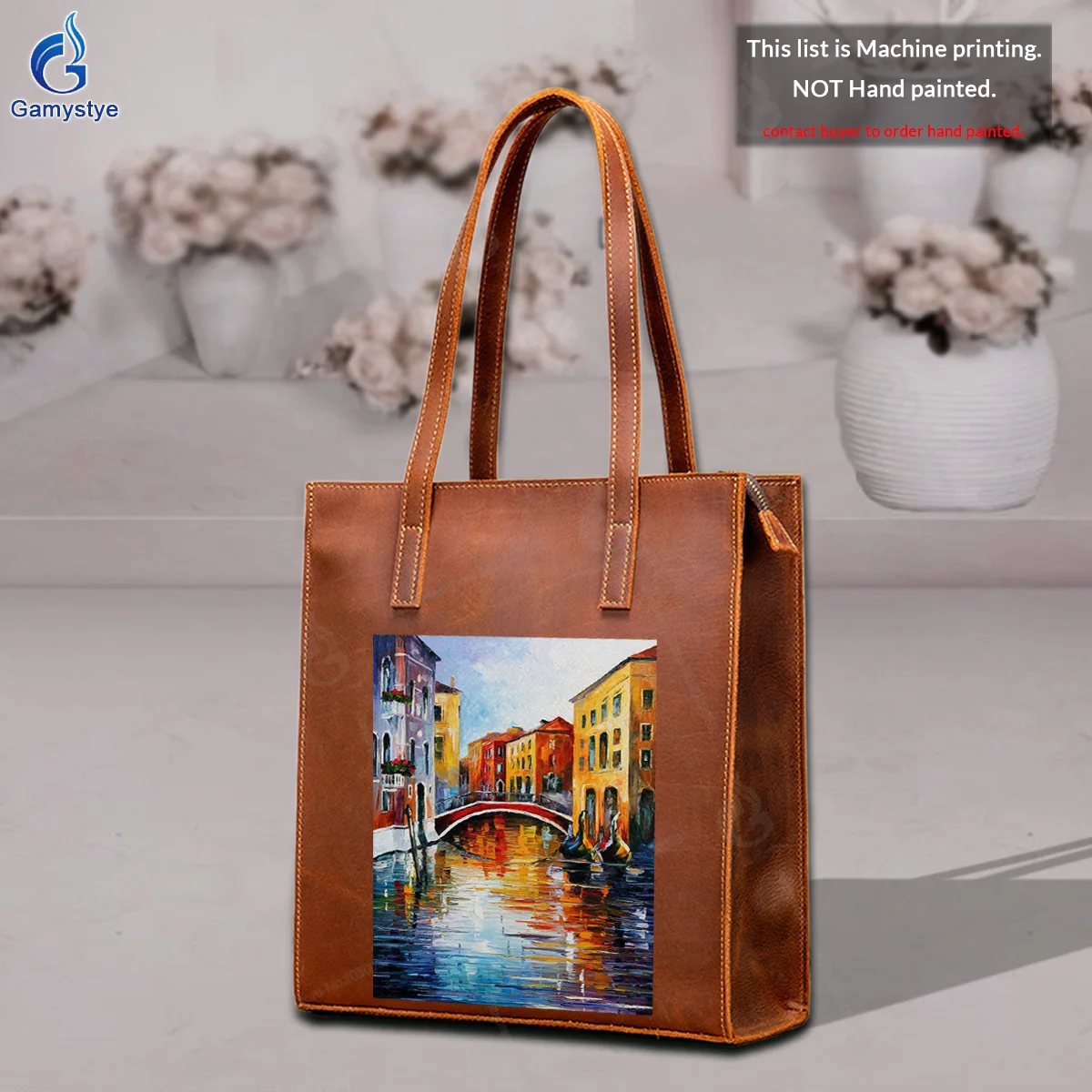 

Art Print Customize Totes Crystal clear river Female designer handbags high quality Messenger Shoulder Bag Real Cowskin Gamystye