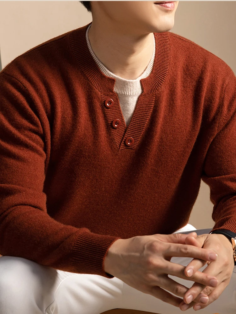 

Высококачественный осенне-зимний новый мужской теплый вязаный толстый свитер из шерсти и кашемира, универсальный модный повседневный топ