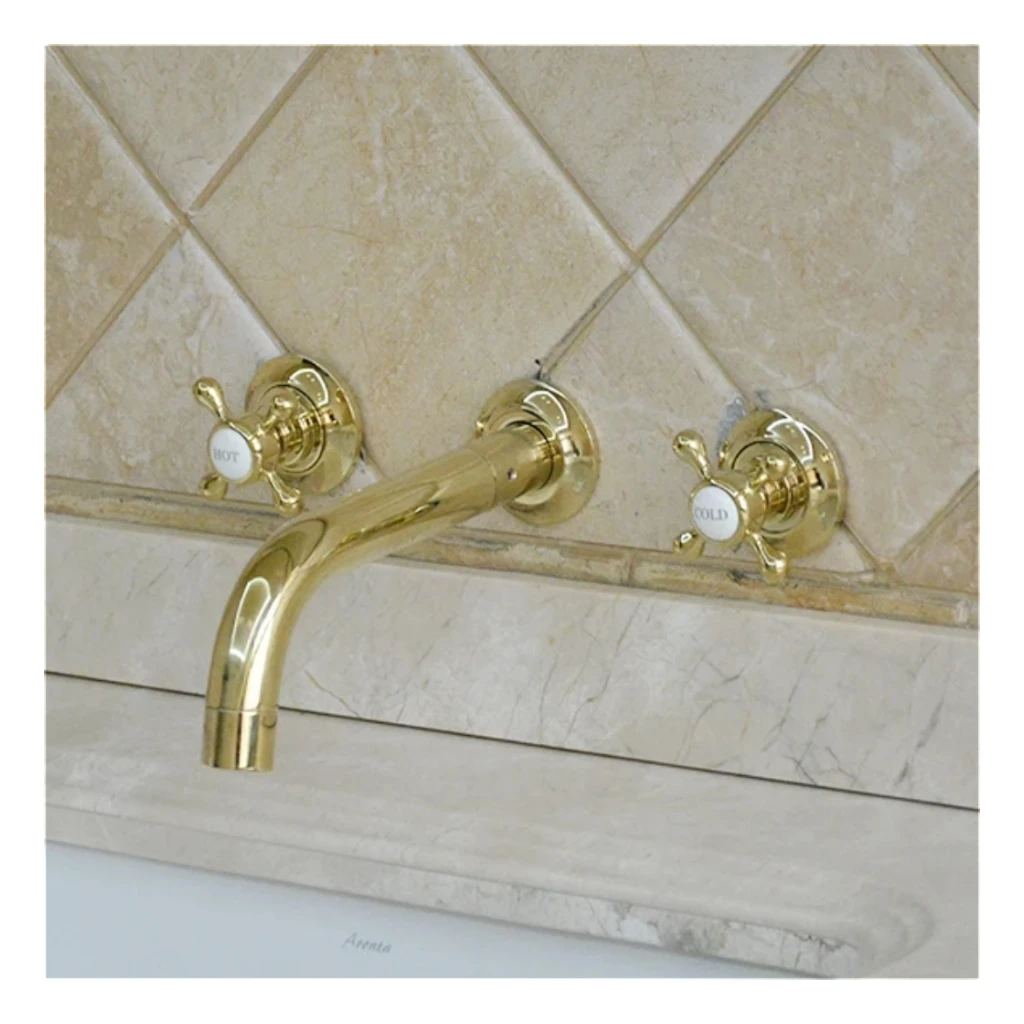 

Brass Wall-Mounted Polished Chrome Traditional Luxury Bathroom Faucet Mixer with Dual Handle and 3-Hole Installation