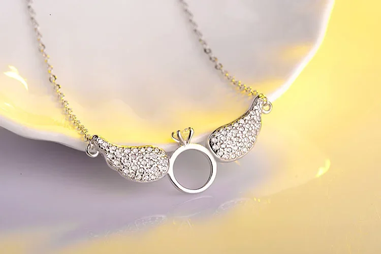 925 فضة أجنحة الملاك قلادة قلادة مع زركون دائرة سلسلة نسائية المختنق قلادة هدية الملحقات #3