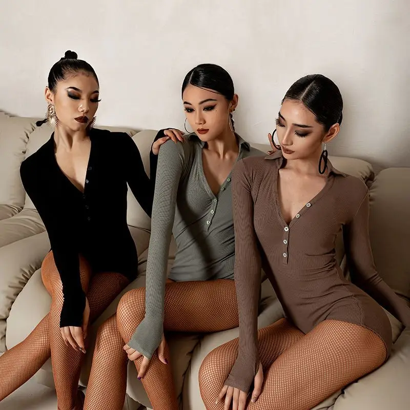 

Цельный костюм с воротником-поло и длинными рукавами для взрослых, одежда для занятий латинскими танцами, цельный костюм с воротником-поло и длинными рукавами для взрослых La