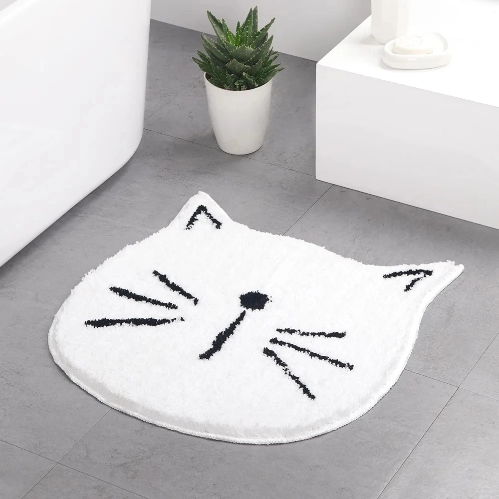 60x60CM Bathroom Anti-slip Absorbent Foot Pad Cartoon Cat Bedroom Decorative Carpet Soft Short Plush Living Room Floor Mat