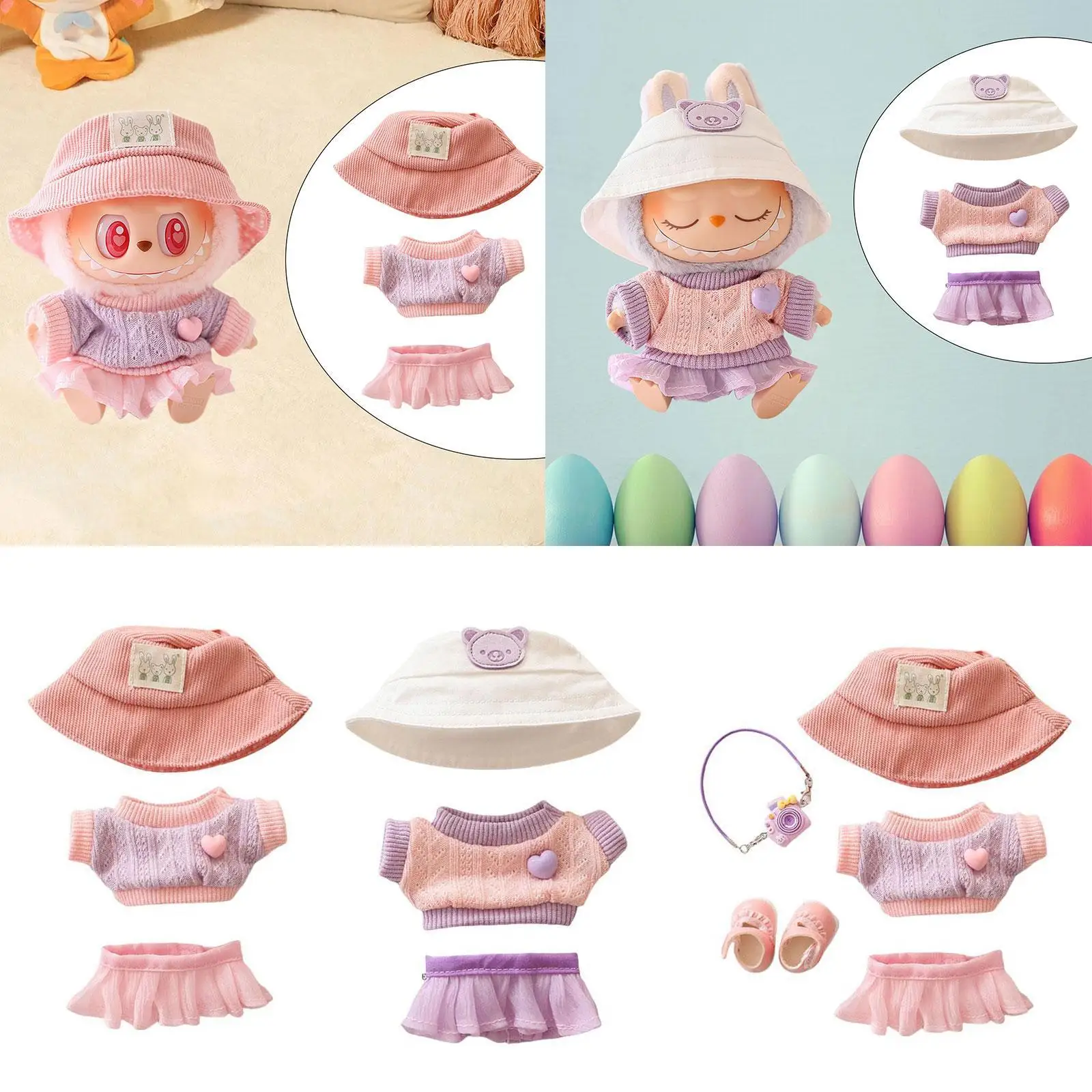 Pull à beurre et jupe en gaze, faites vos propres poupées, accessoires photo bricolage pour enfants, cadeau d'anniversaire avec chapeau, habillage pour poupées de 17cm