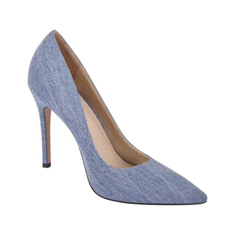 Onlymaker Women Pointed Toe Denim Pumps Elegant Evening Dress Large Size Basic Shoes Slip On Stiletto Heels