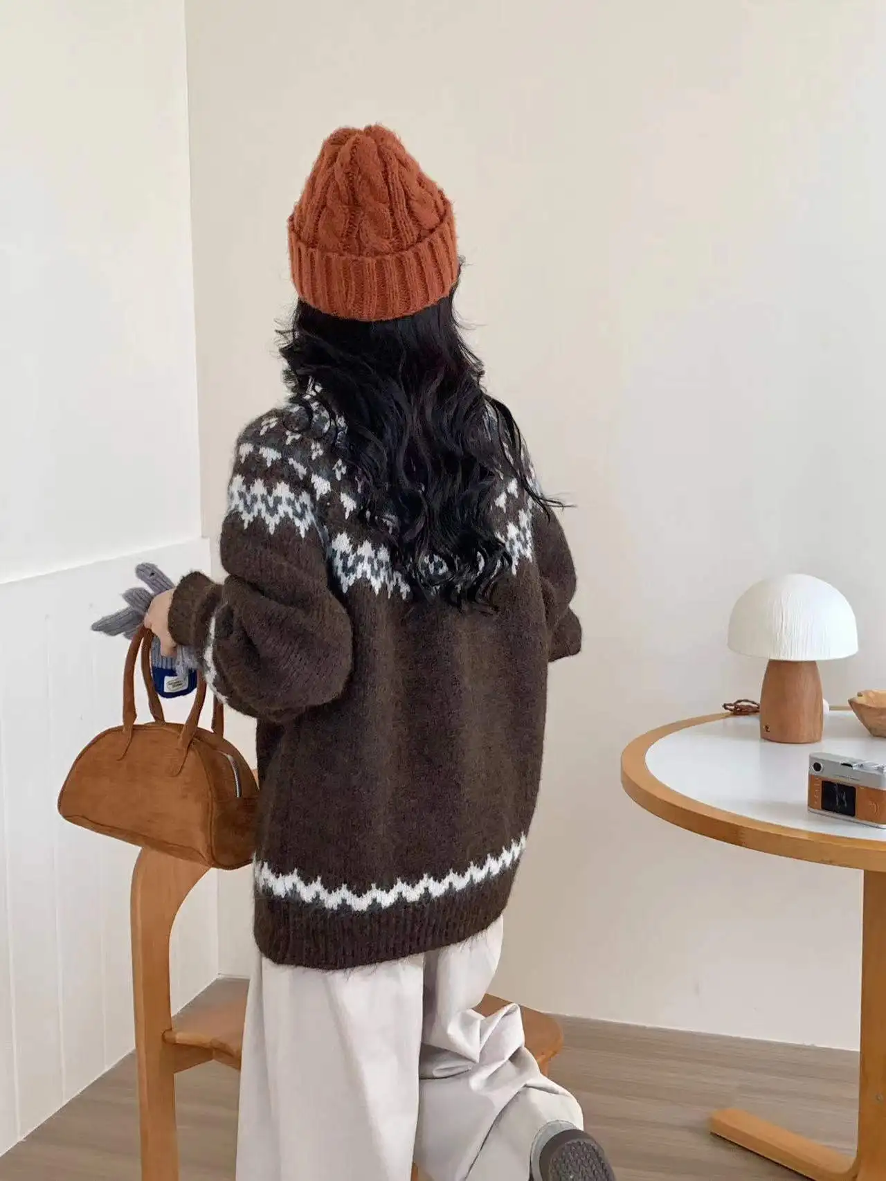 

Свитер из смесовой шерсти в стиле ретро, облегающий круглый свитер Ne Thiened, корейский женский вязаный длинный свек, теплое пальто для поездок на работу...