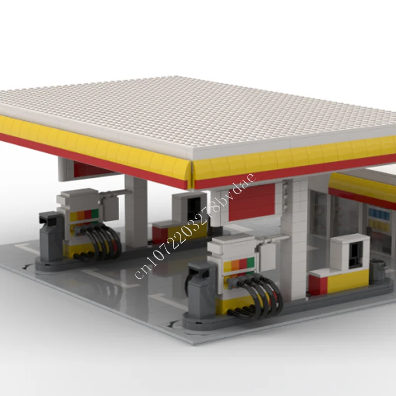 Posto de gasolina Modular MOC Building Blocks, Street View Modelo, Arquitetura Criativa, DIY Assembleia Educação, Brinquedos Presentes, 1138Pcs