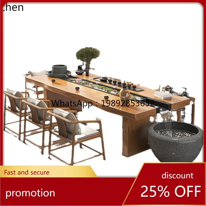 

ZML Modern Minimalist Fish Tank Circulating Eco-Landscape Large Board Solid Wood Flowing Water Home Brewing and Chair Set