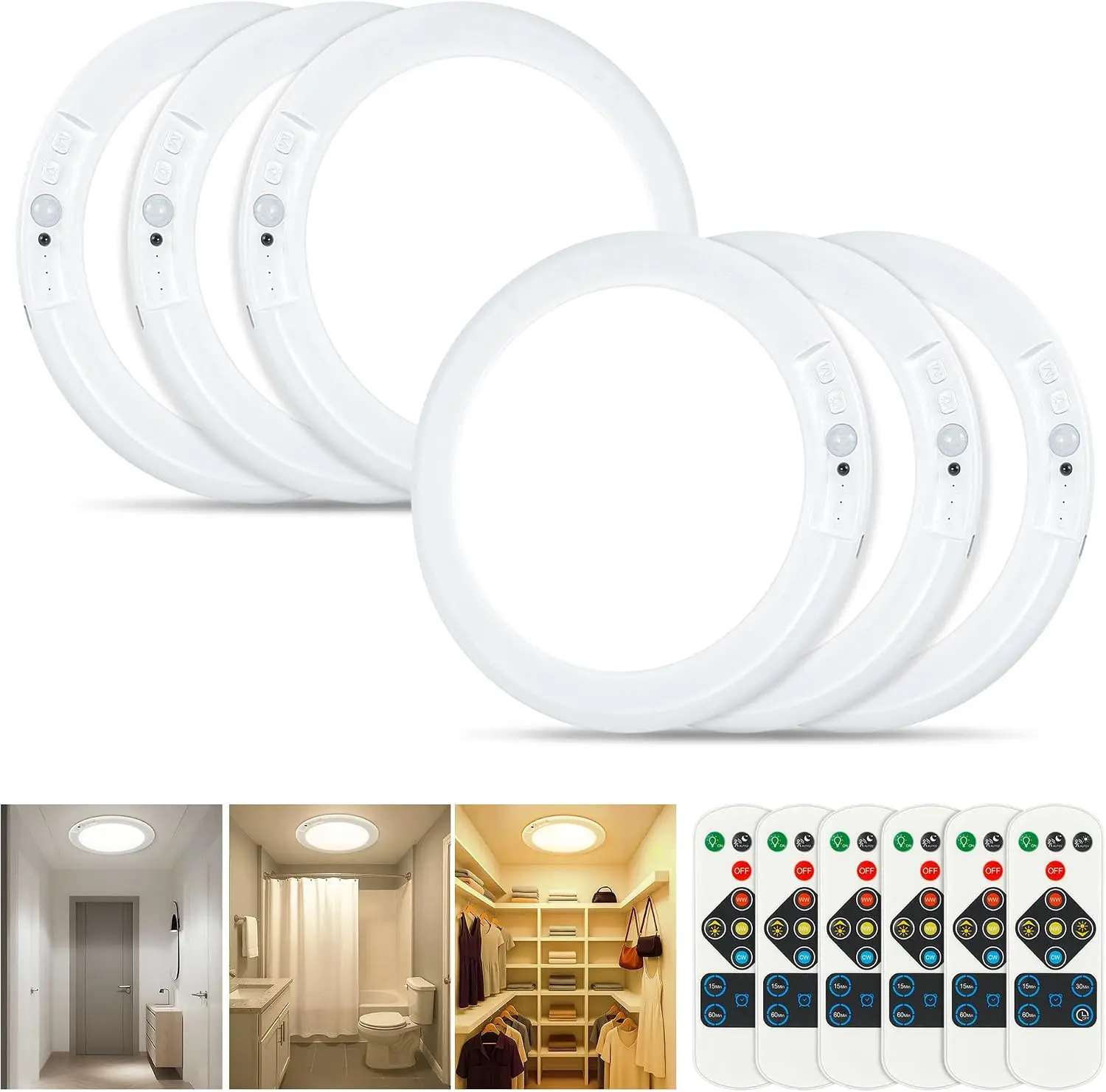 Wireless Rechargeable Ceiling Light, Motion Sensor Light Indoor with Remote | 6 Packs Battery Operated Led Night Lights
