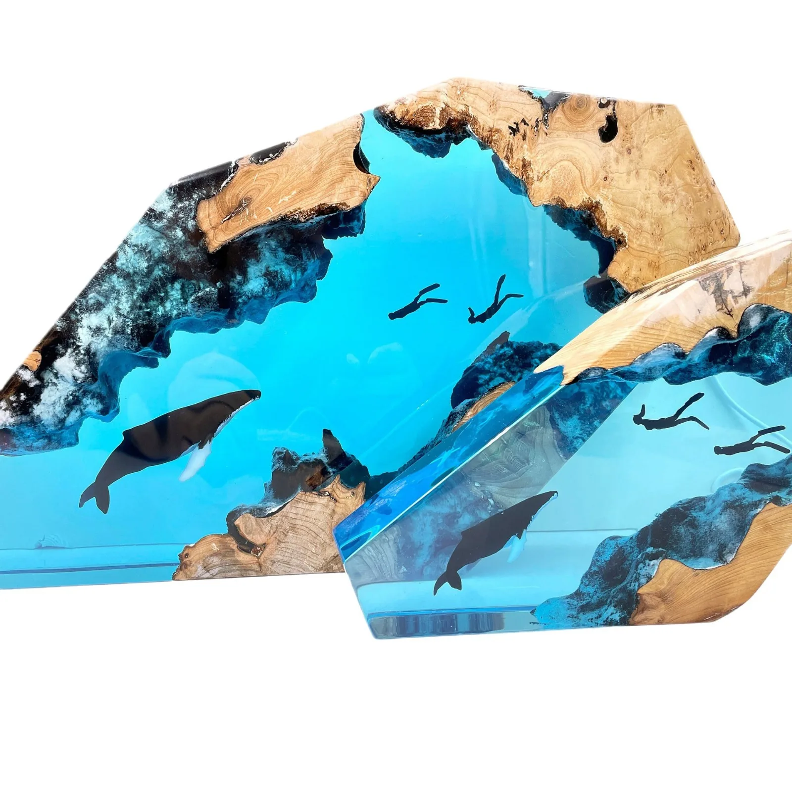 8X5 inches Underwater World Creative Home Decoration Crafts Humpback Whale Diver Epoxy Resin Wooden Lamp Ornament Gift
