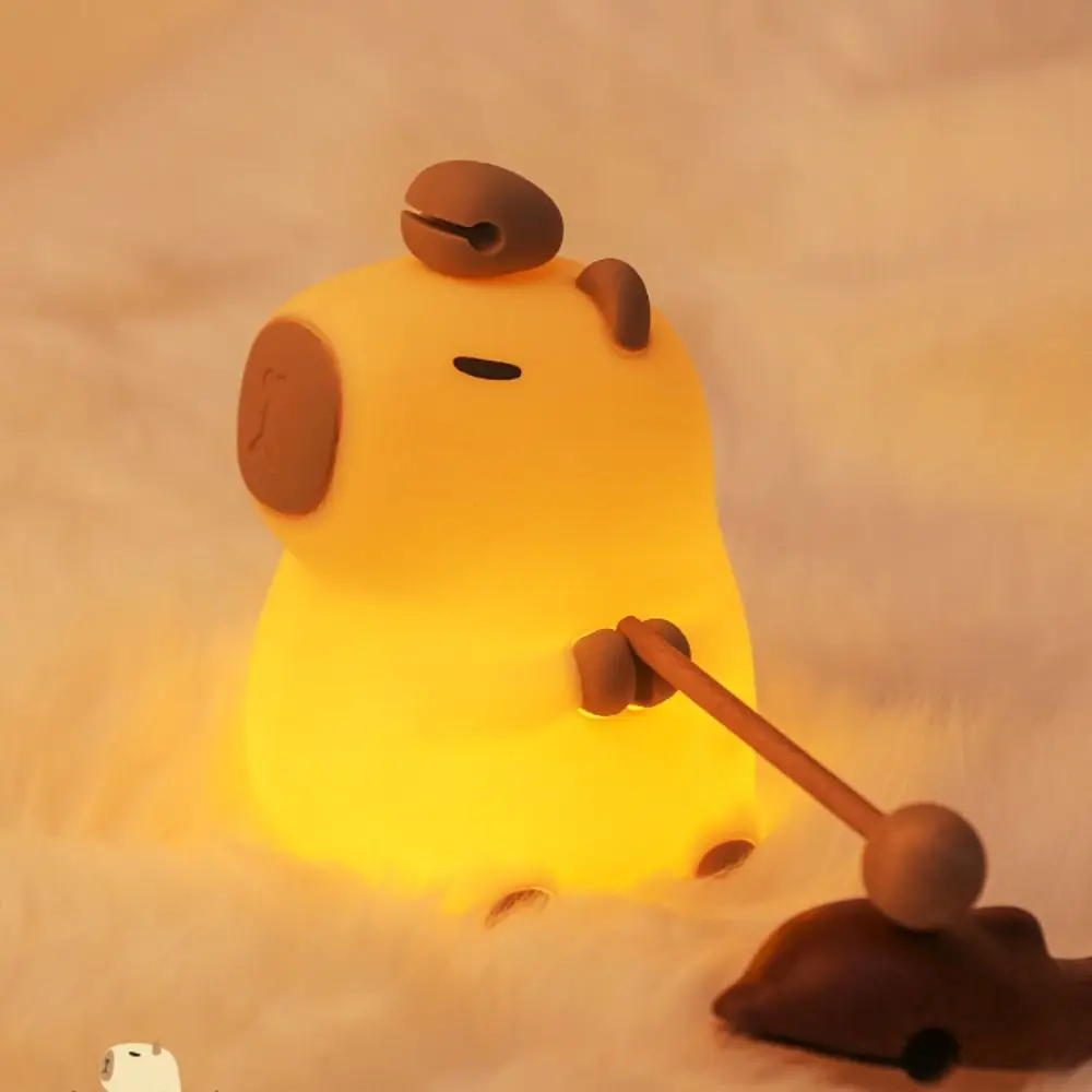 Desktop Decoratie Siliconen LED Capybara Nachtlampje Zacht Schattig Nachtkastje Licht Cartoon Creatieve Sfeerlamp Kerstmis