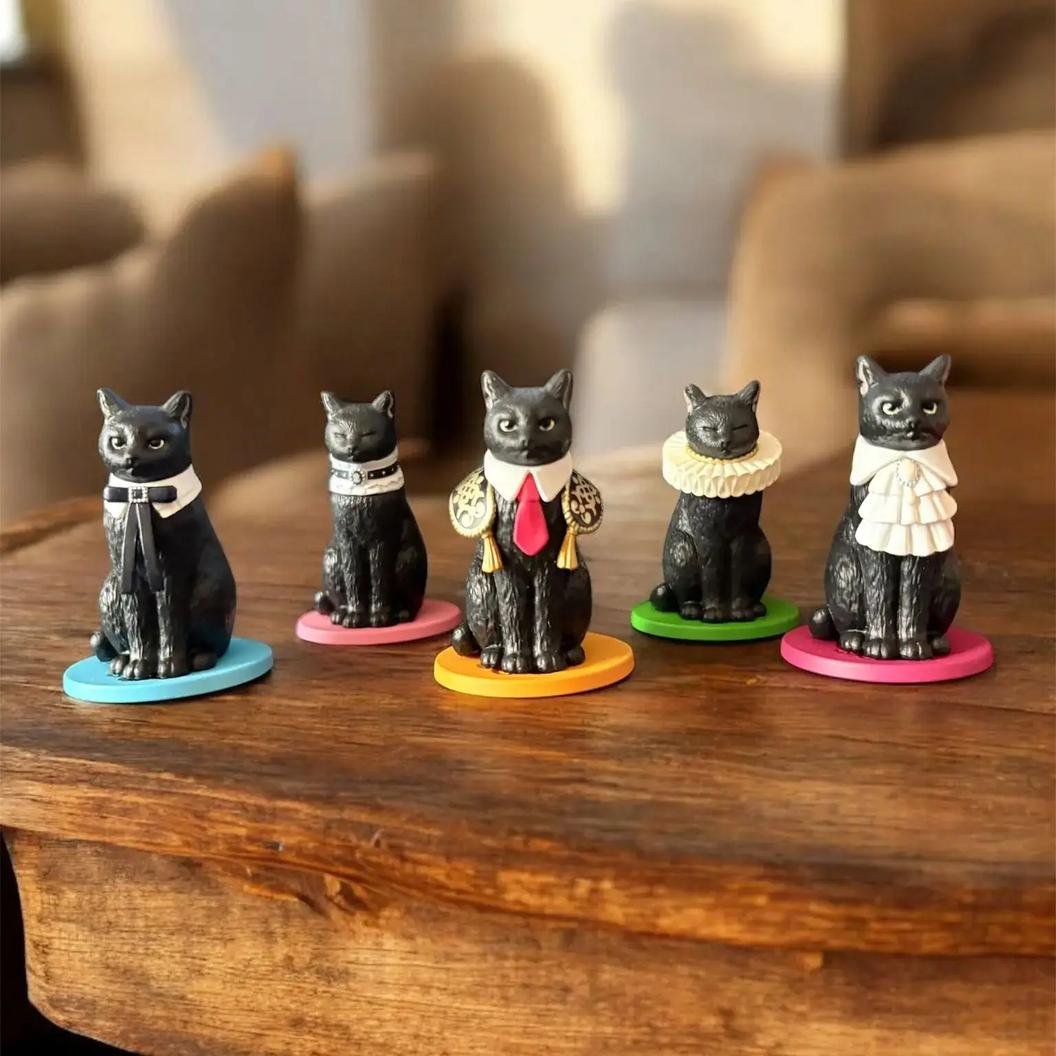 

Original capsule toys cute kawaii Noble Black Cat sitting neko Elizabethan ruffle ribbon bow punk collar stand figures