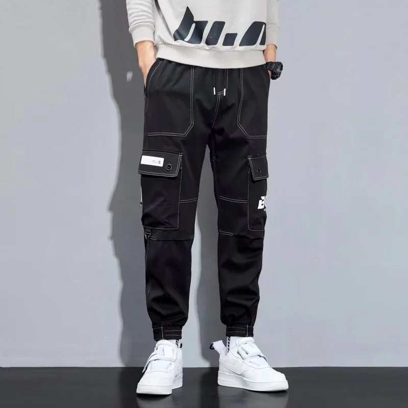 Casual Drawstring Pocket Cargo Men's Pants Clothing Summer Autumn Outdoor England Style Y2k Clothes Streetwear Harajuku Kanye