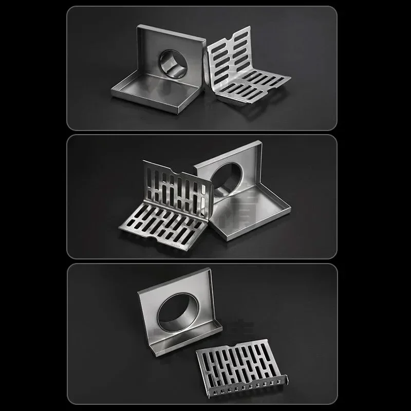 

Bathroom Floor Drainer Corner Drainage System 304 Stainless Steel Construction Modern Bathroom Decor For 50mm PVC Pipe