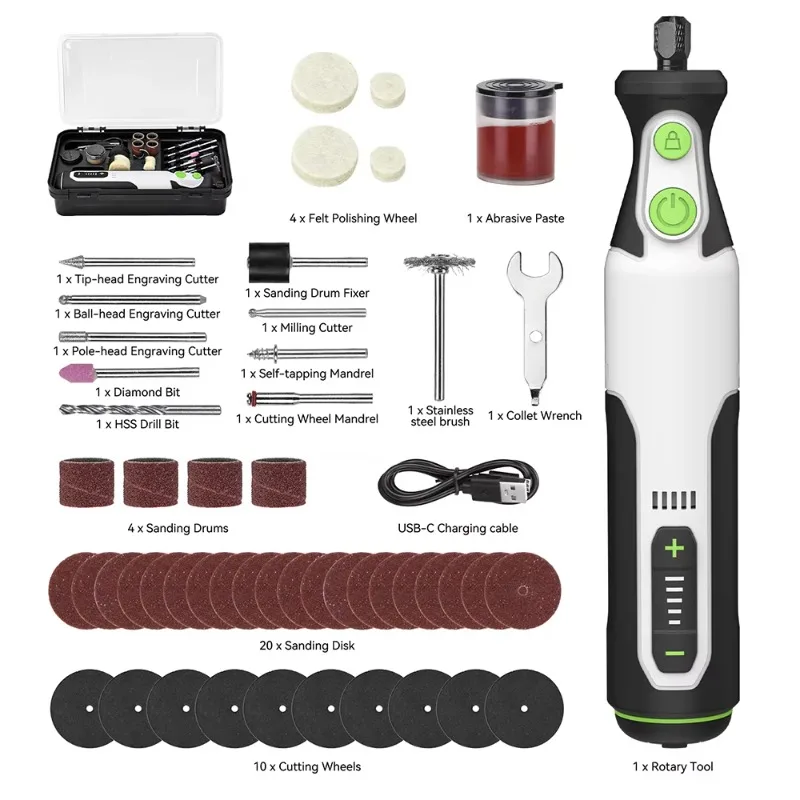 

7.2V Rechargeable DIY Handheld Grinder Kit 50pcs Mini Electric Drill for Glass Wood Sanding and Polishing