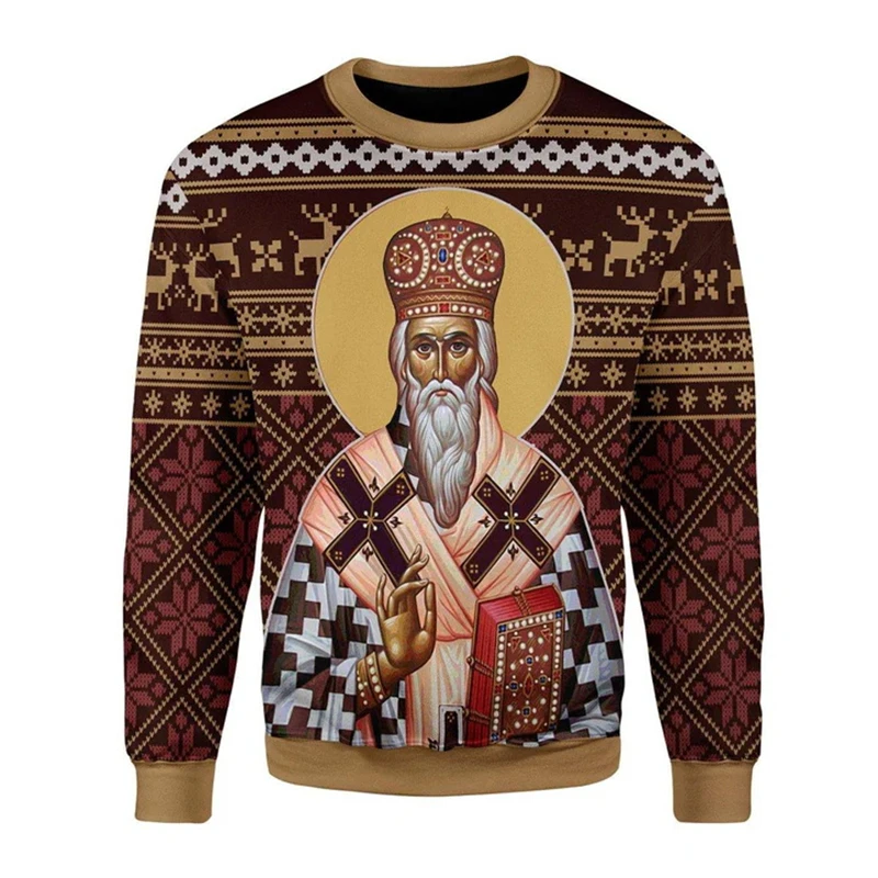 Ugly Christmas Sweater 3D Print Jesus Christian Sweatshirt Men Women Orthodox Saint Costume Long Sleeve New Christmas Sweater