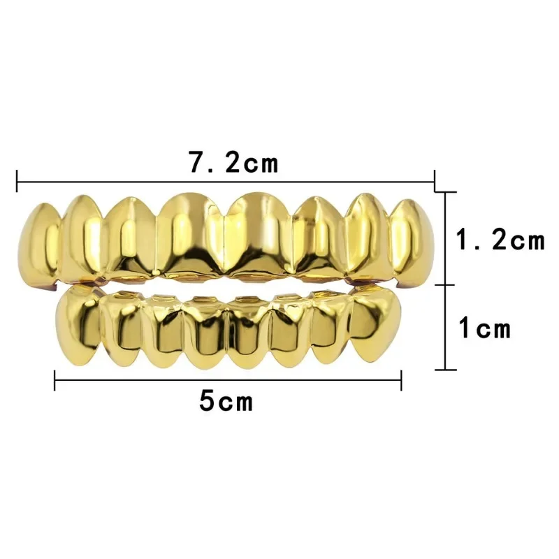 Gold Silver Plated Hiphop Teeth Grillz Top Bottom Set with Vampire Tooth Design for Party Streetwear Cool Dental Accessory