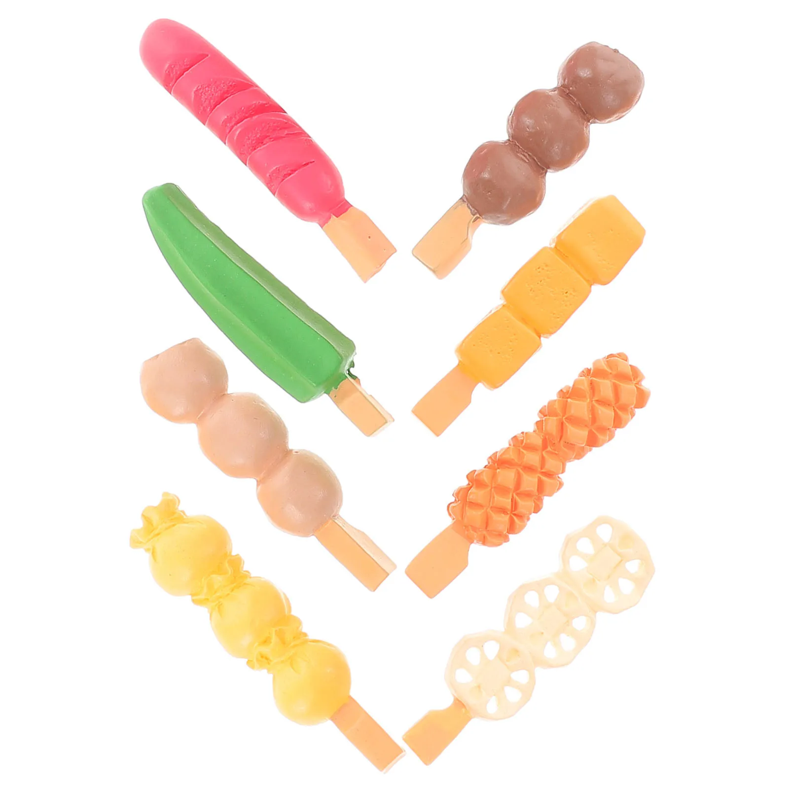 

8pcs Realistic Creative Miniature Oden Skewers Simulation Ornaments For Kitchen Decor Fake Food Props Play Food Diy