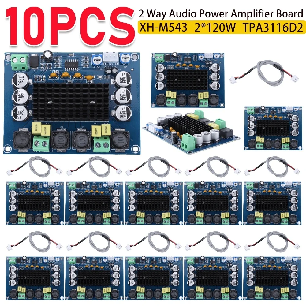 1-10PCS TPA3116D2 Audio Power Amplifier Board XH-M543 Dual Channel Stereo Sound Amplifier Module for Speaker 2-Way 2*120W 12-26V