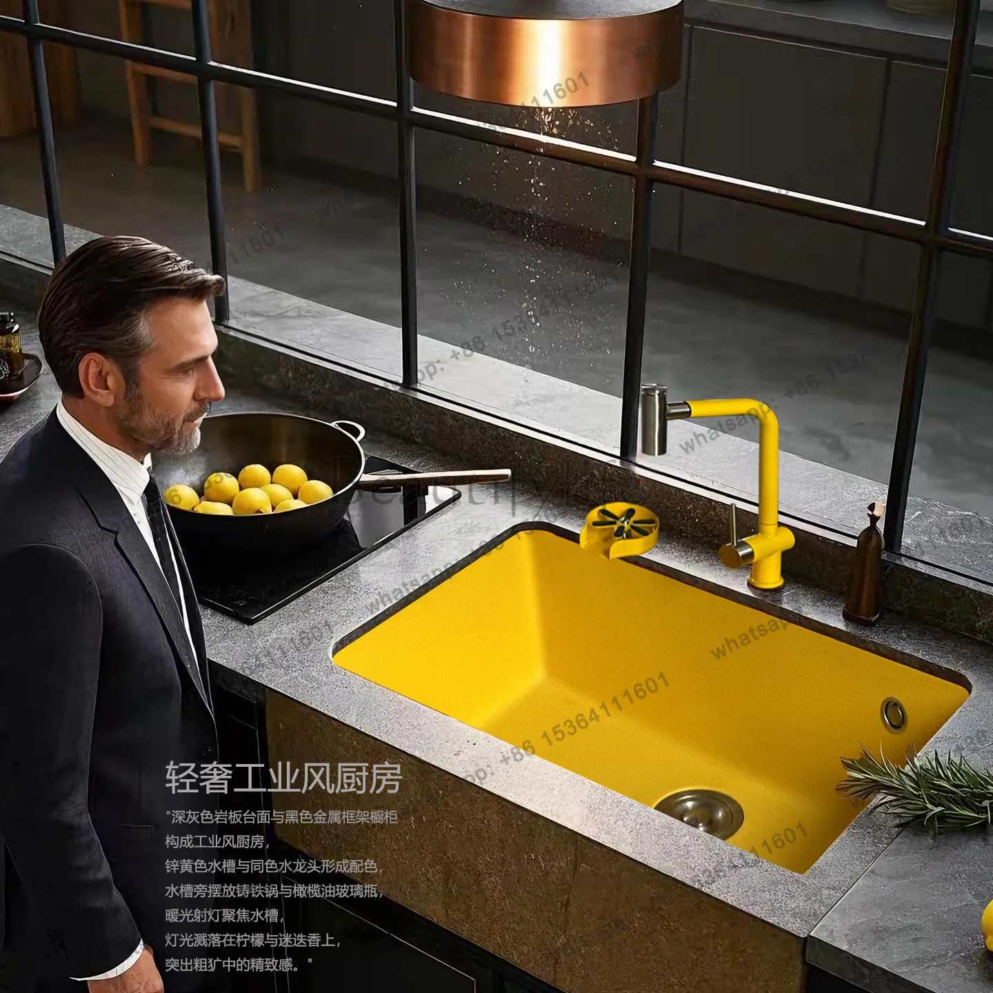 Color quartz stone sink, kitchen, vegetable washing sink, seamless integration, wear-resistant and anti-manufacturing