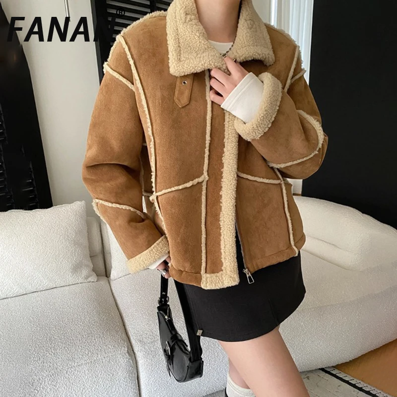 

FANAN офисные женские пальто из искусственного меха для женщин, однобортные однобортные толстые теплые темпераментные куртки с длинными рукавами, новинка зимы 2025