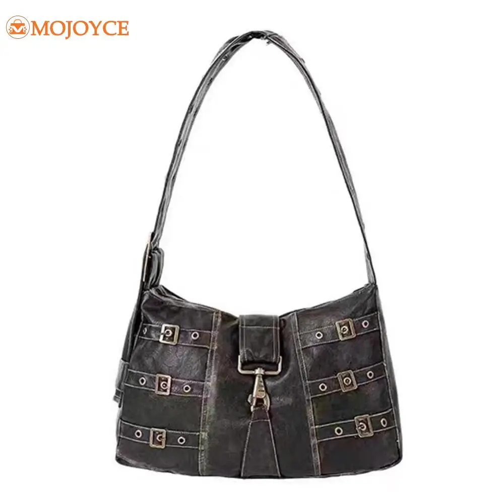 Y2K Women Vintage Shoulder Bag Locomotive Leather Crossbody Bag Versatile PU Satchel Ladies Punk Armpit Bag Aesthetic Sling Bags