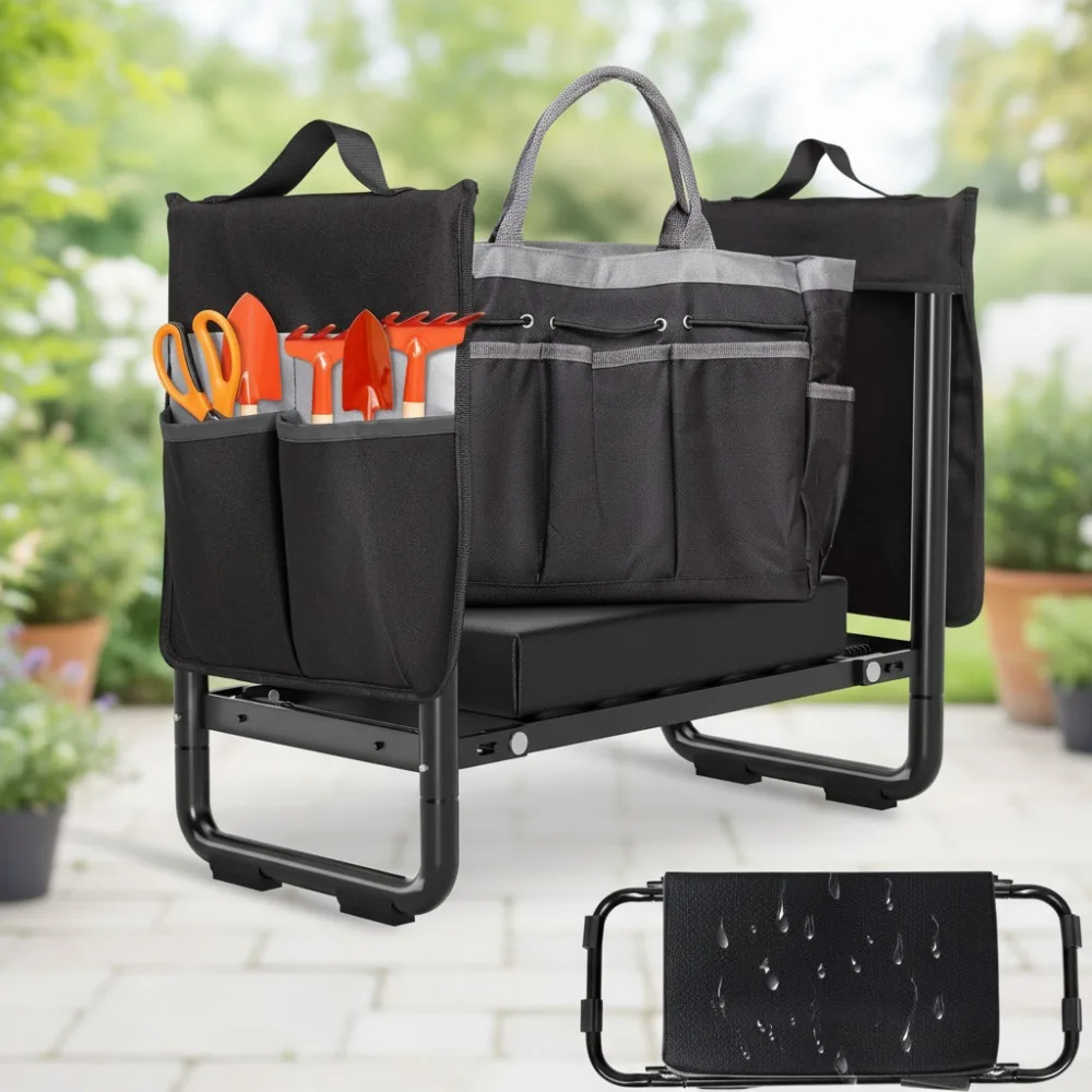 

Foldable Garden Kneeler Seat with Tool Pouch - Heavy Duty Steel Frame, Soft Kneeling Pad, No Assembly Needed for Men & Women