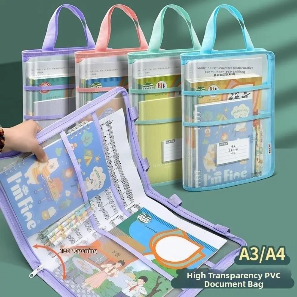 Visible Test Paper Storage Bag A3 Large Portable Transparent A4 Handbag Dustproof Thickened Kids Document Bag Exam Papers