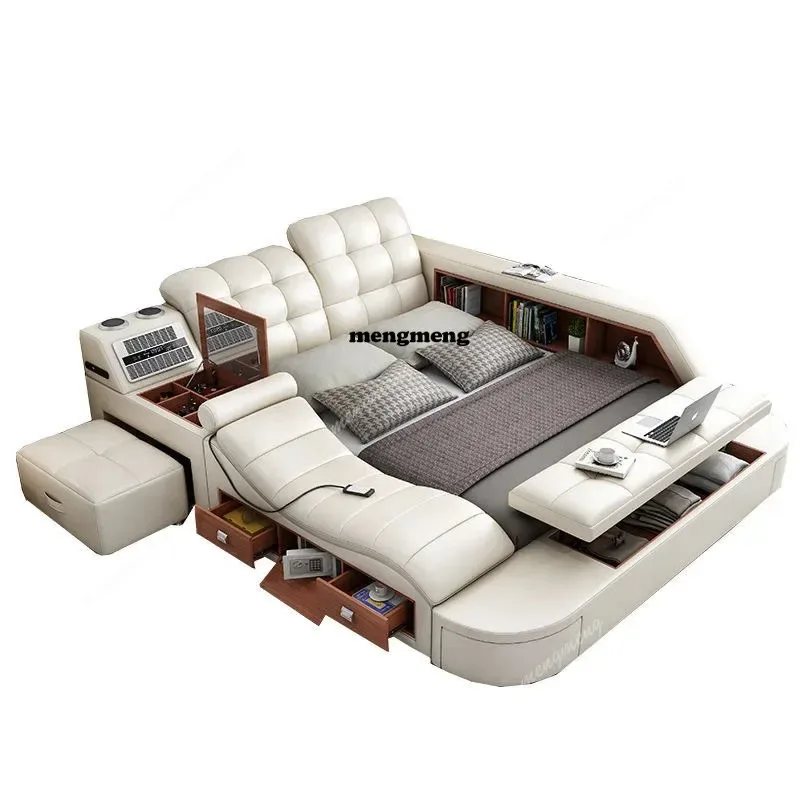

Multifonction Modern Bed Upholstered Luxury Dressing Table Queen Smart Bed Couch Nightstands Camas De Casal Home