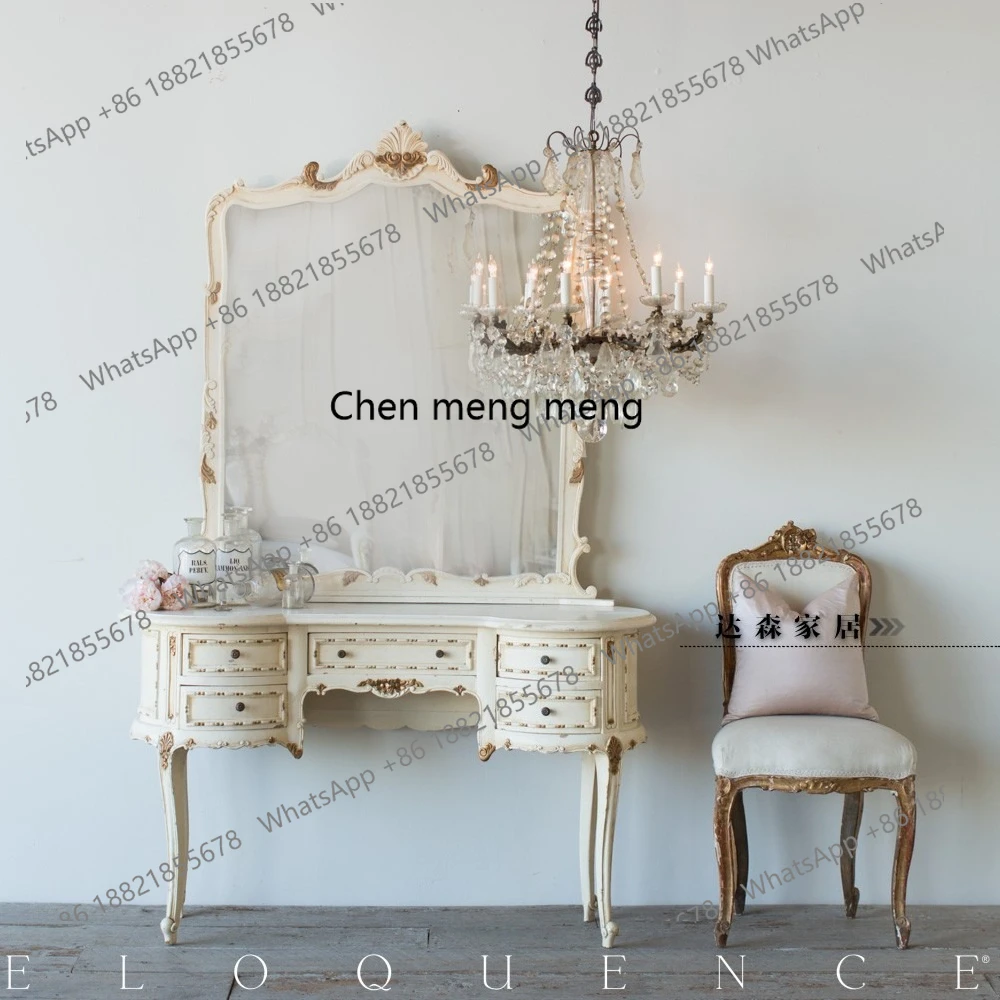 

European solid wood carving flower dressing table American retro pastoral solid wood dressing table