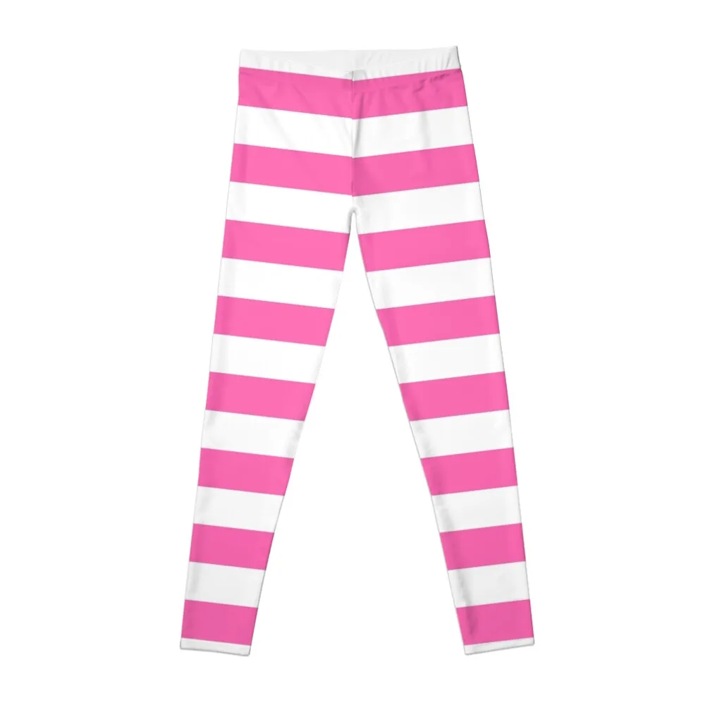 Hot Pink and White Horizontal Stripes Leggings push up tights for women gym leggings for women