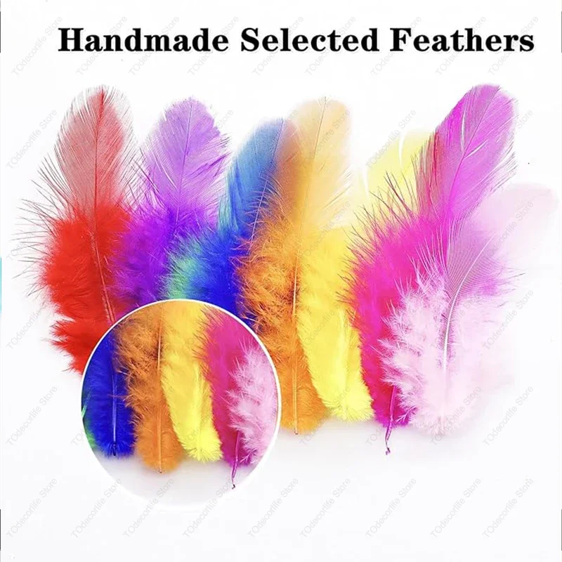 100-1000PCS Colorful  Craft Feather Rainbow Color  Feather Handmade Wedding DIY Decoration Feather 3-5 Inch