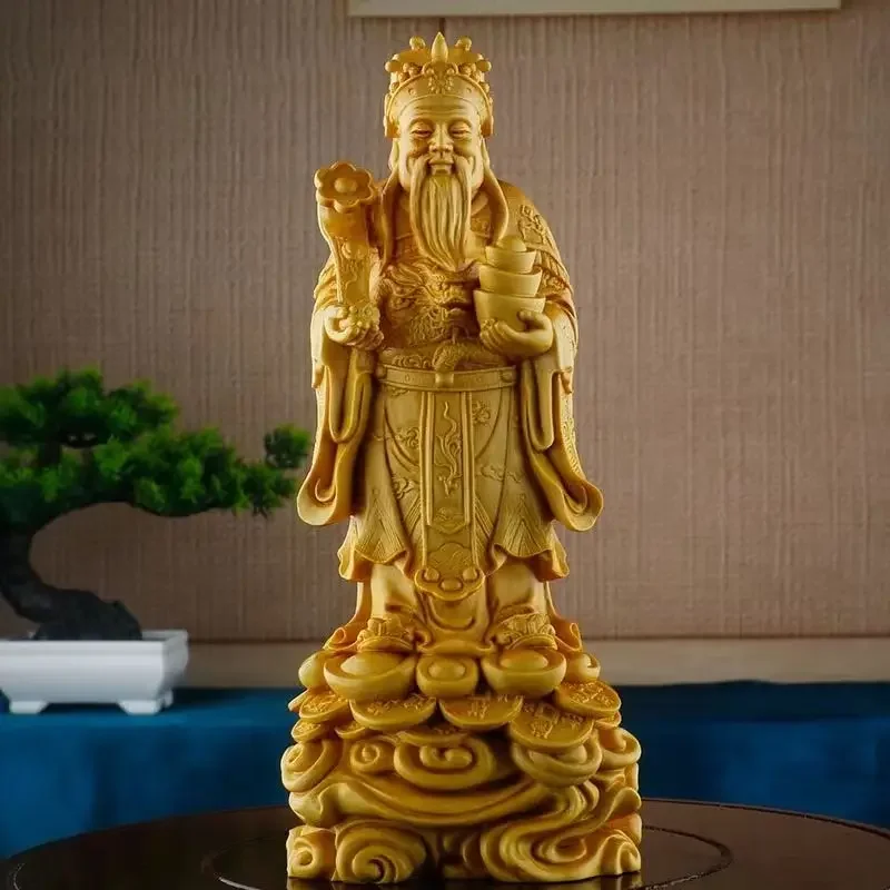 MOYU Wooden Carving God Of Wealth Ornaments Desktop Ornaments Home Business Living Room Household Crafts