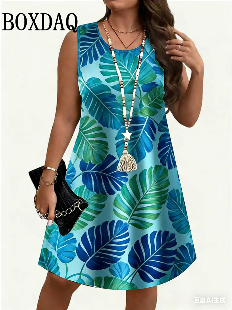 Summer Women's Beach Dress Bohemian Style Sleeveless Fresh Floral Print Vest Dress Elegant Casual Sundress Loose Short Dress