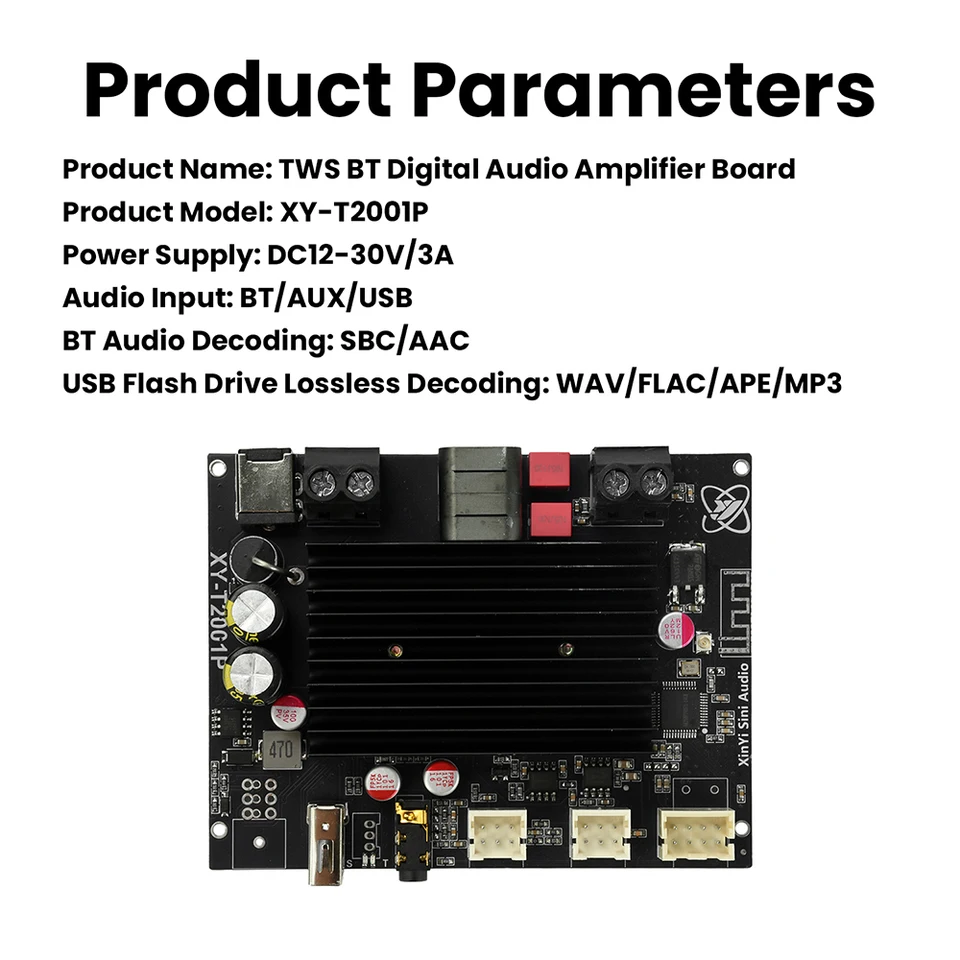 XY-T2001P Wireless Audio Amplifier Board 200W BT TWS Stereo DC 12