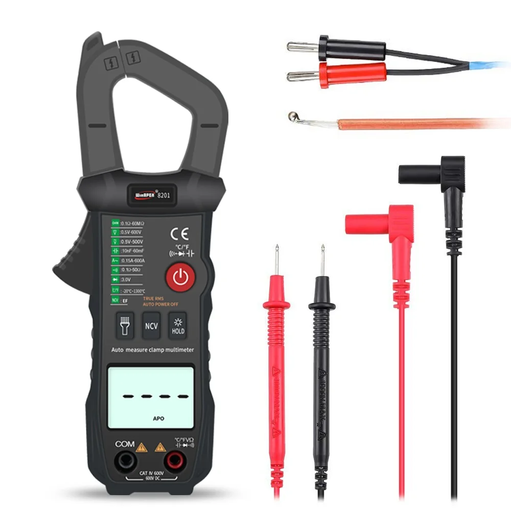 WINAPEX ET8201 600A AC Clamp Meter Automatic Identification Ammeter Voltage Current Resistance Diode Temperature Multimeter