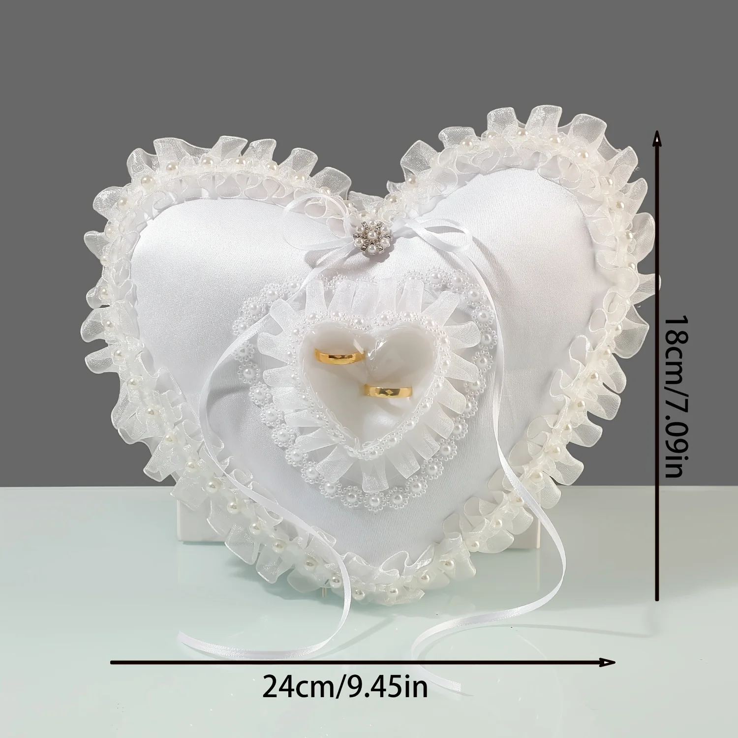 White Heart Shaped Wedding Ring Pillow Romantic Lace Pearl Satin Ring Bearer Cushion Bridal Ceremony Engagement Wedding Supplies