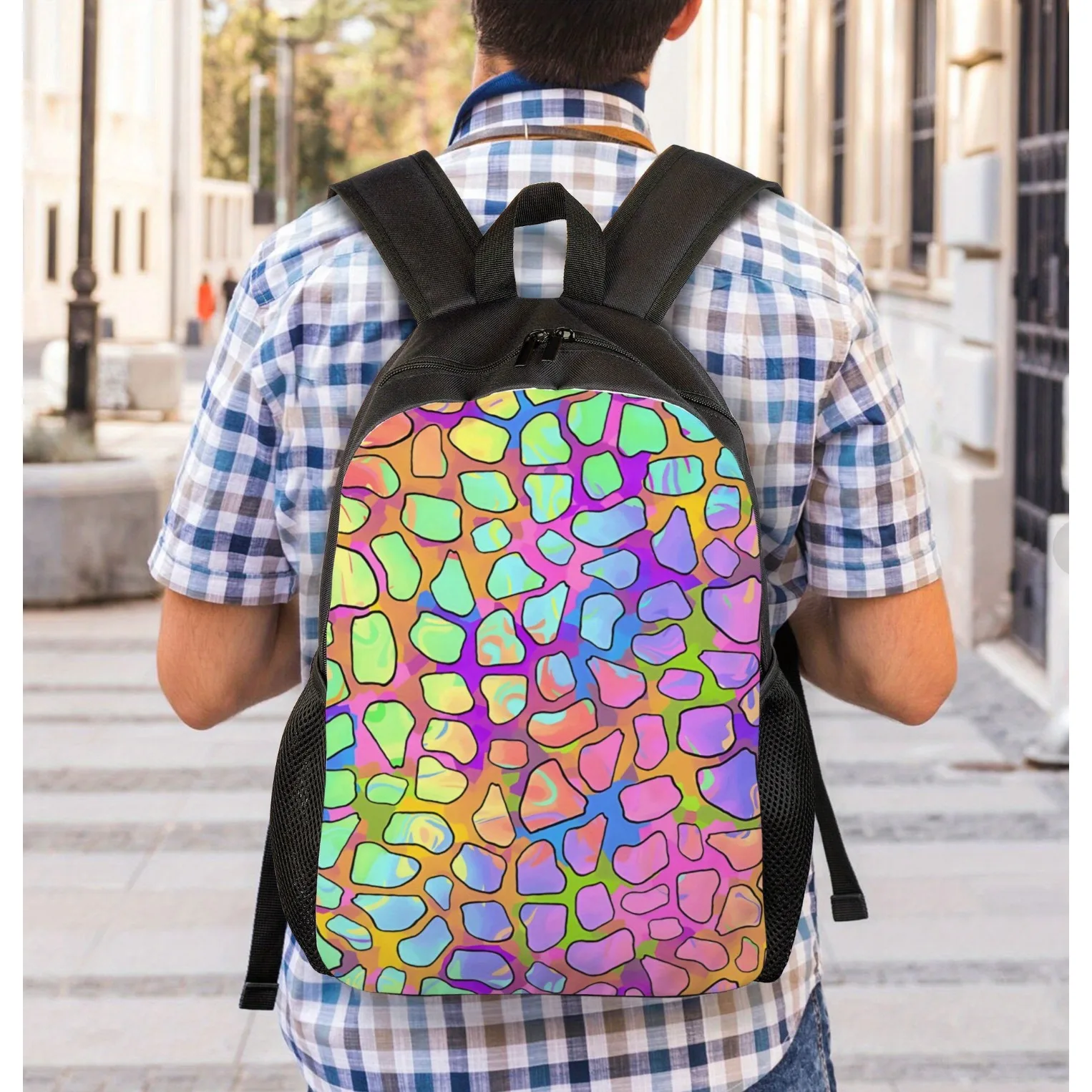

1 Rainbow Holographic Giraffe Print Backpack - Lightweight and High Quality Laptop Bag with Adjustable Shoulder Straps