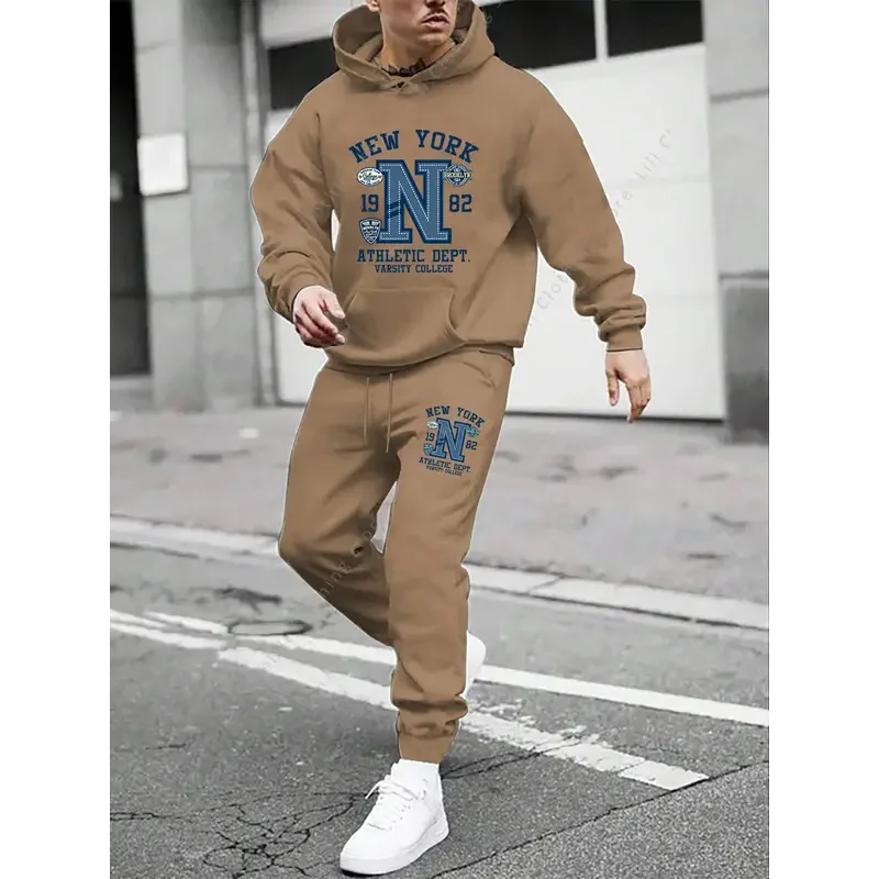 

2025 New Men's Sets NEW YORK Gothic Letter Print Hoodies and Pants 2 Piece Set Jogging Suit Streetwear Sportswear Man Tracksuit