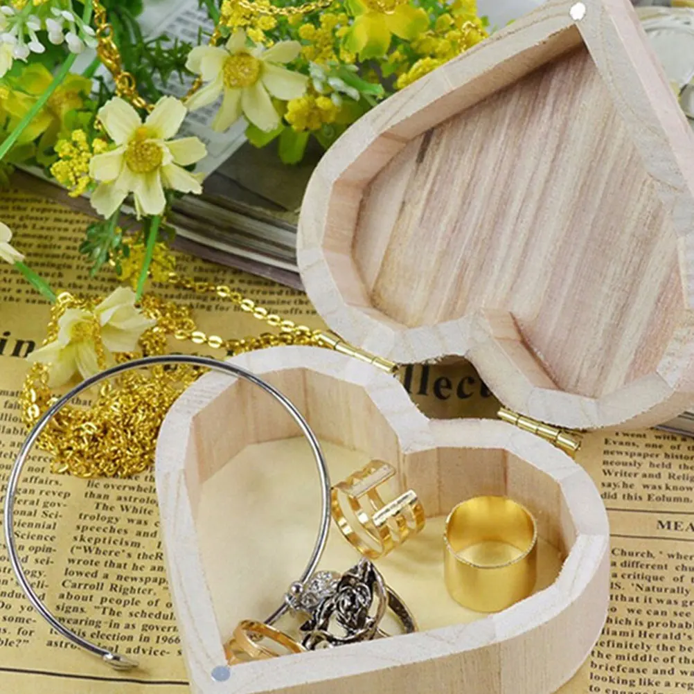 

Storage Blank Jewelry Box DIY Heart Shaped Unfinished Craft Home Office Bedroom Hotel Wooden Wooden Blank Jewelry Storage Box