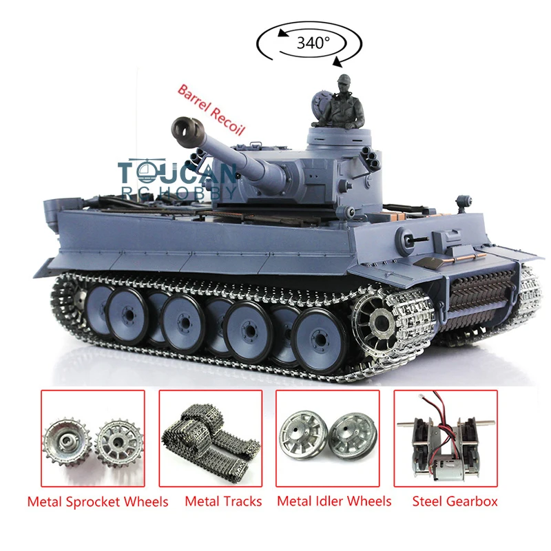 Heng Long 1/16 7.0 RC Tank Upgraded Metal German Tiger I Ready to Run Cars 3818 Barrel Recoil TH17240