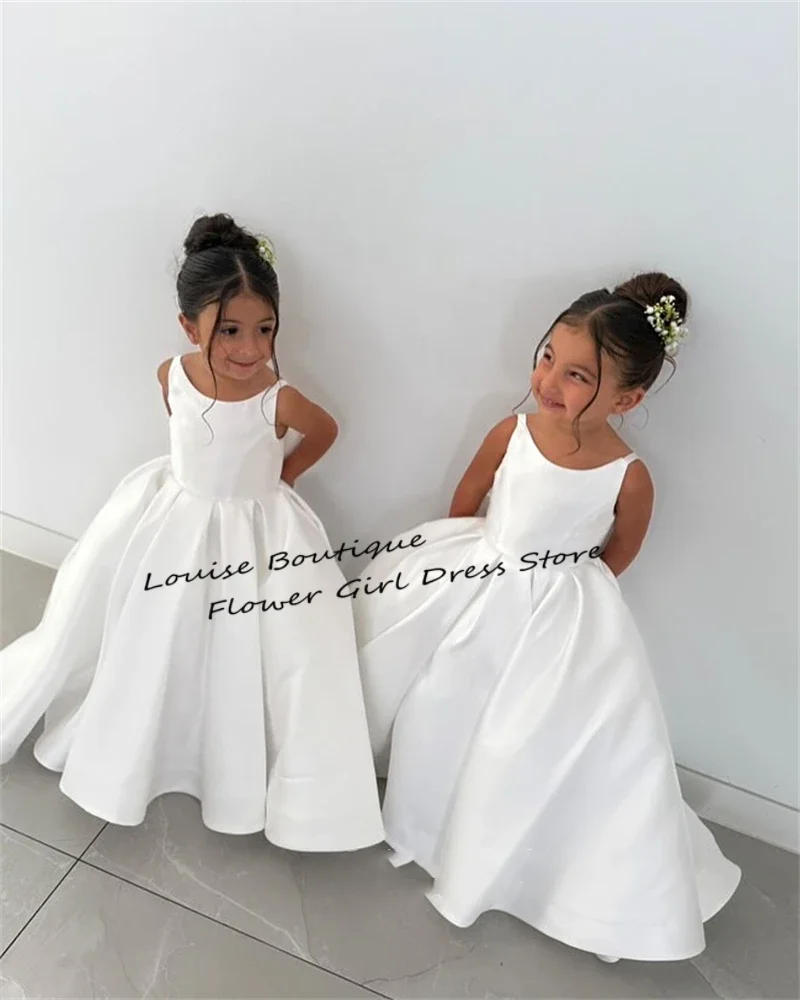 Louise Satin Cute Ivory Baby Flower Dresses Bow Back Birthday Party Gifts Wedding Dresses For Kids ropa de niña 2025 Customized