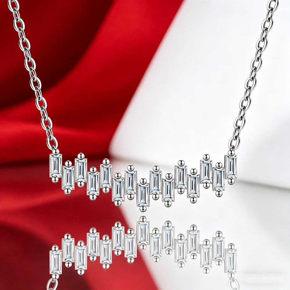 

BXINY 1.2cttw Baguette Cut Moissanite Pendant Necklace 100% S925 Silver Certified Diamond Neck Chain for Women Fine Jewelry Gift
