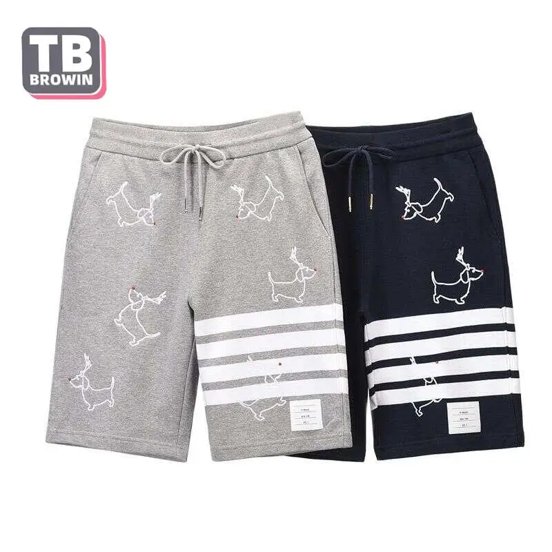 

TB BROWIN 100% Cotton Shorts Embroidered Men's Puppy Casual Summer New Four-bar Five Pants Sweatpants