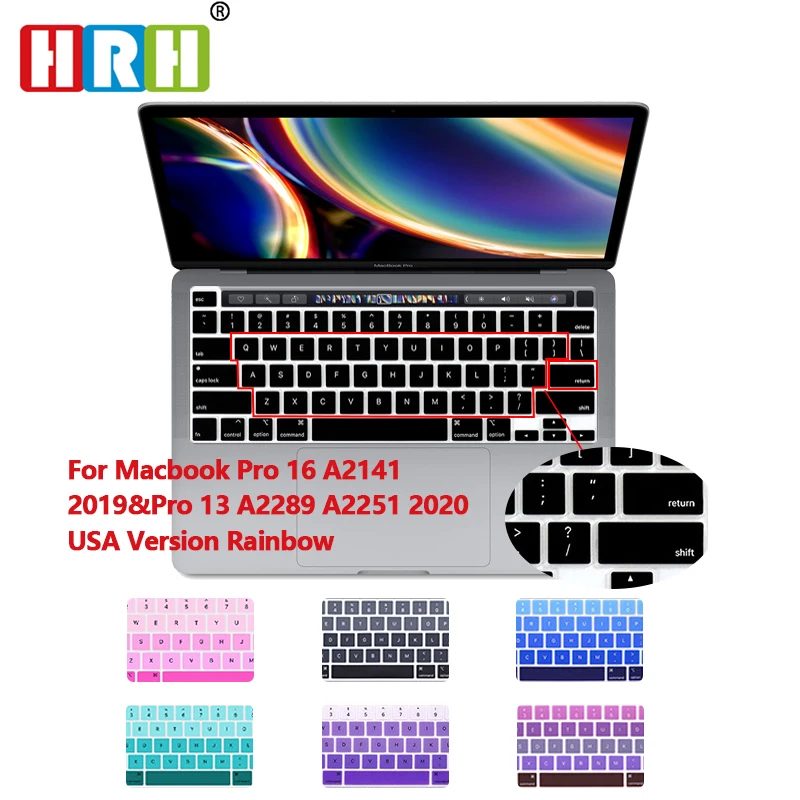 HRH Gradual Rainbow Silicone English Keyboard Skin Cover For MacBook Pro16  A2141 Pro 13 M1 M2 Chip A2338/A2251/A2289 2020 2022