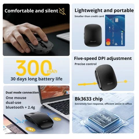 Беспроводная складная мышь Delux MF20DB, 2.4G, Bluetooth 5.2 — пример использования