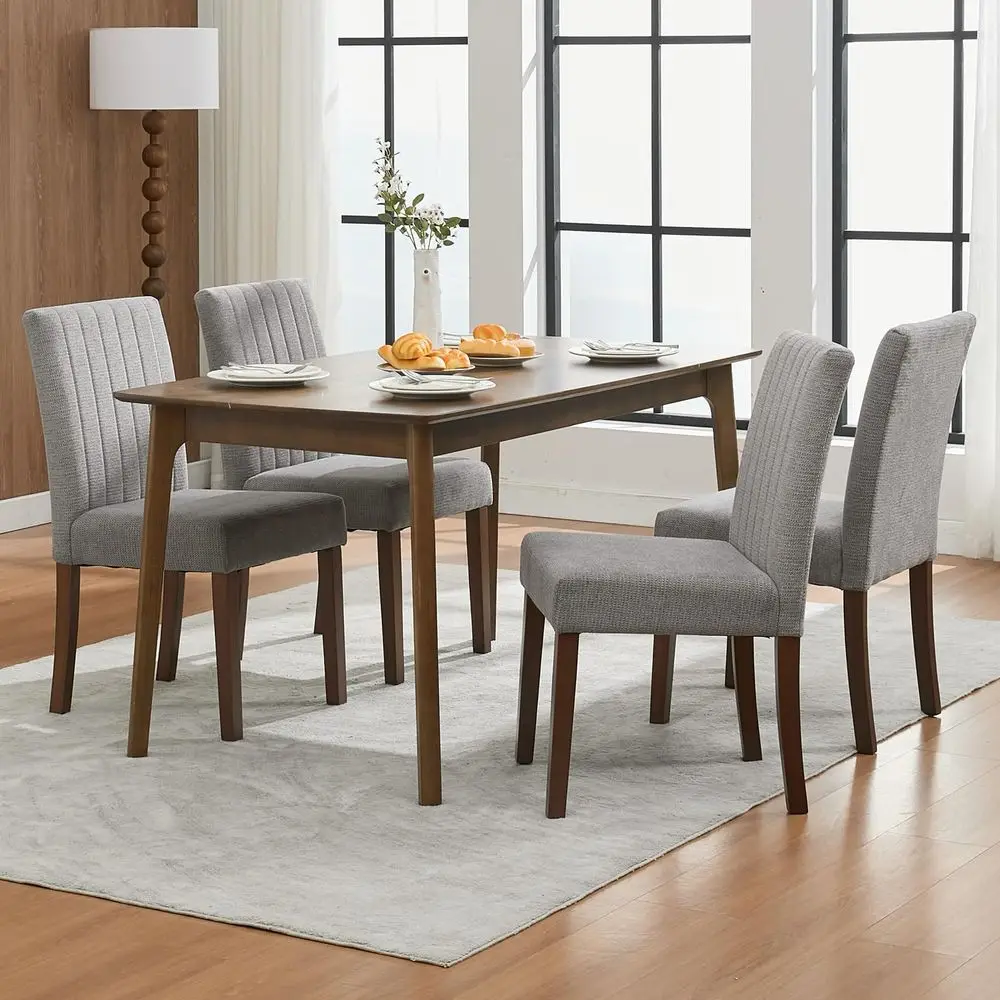 Chairs Set of 4, Upholstered Modern Fabric Kitchen Side Chairs with Sturdy Wood Legs, Parsons Design, Comfortable Soft Linen fo