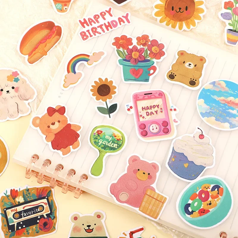 108 قطعة من ملصقات الألوان المائية الأصلية الكورية اللطيفة على شكل دب كرتوني للدراجات اليدوية مقلمة الشارات