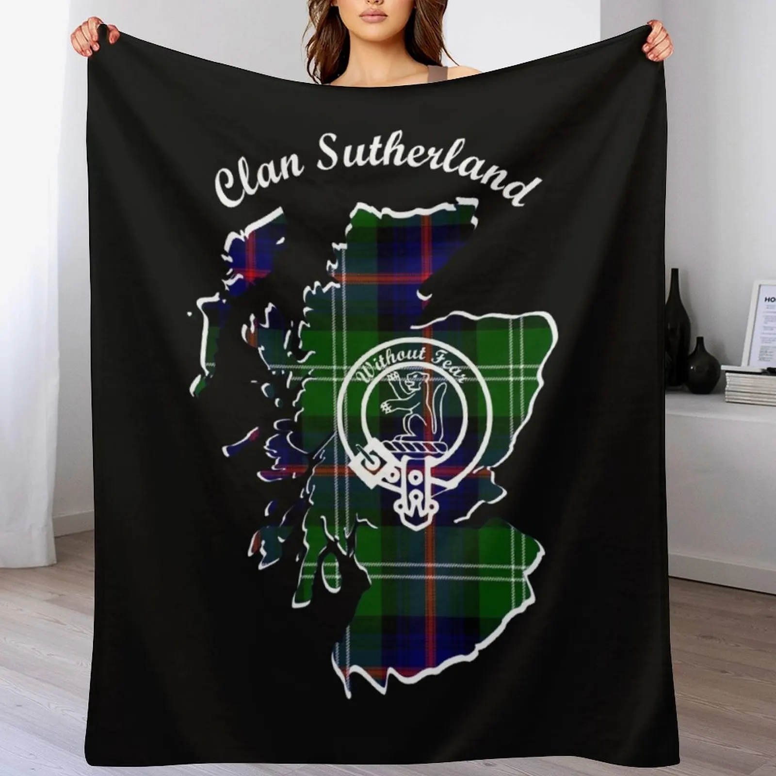 

Clan Sutherland Scotland Map Crest Throw Blanket